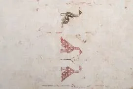 Paño de lino bordado encontrado como sudario en el relicario de Santa Susana. Taller de Asia Central, siglo XI. 