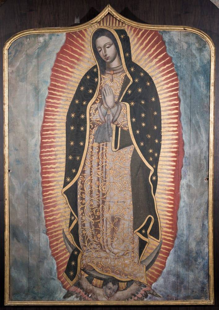 Nuestra Señora de Guadalupe. Anónimo mexicano. Finales del siglo XVII. Procede de la reja del coro. Óleo sobre tabla.