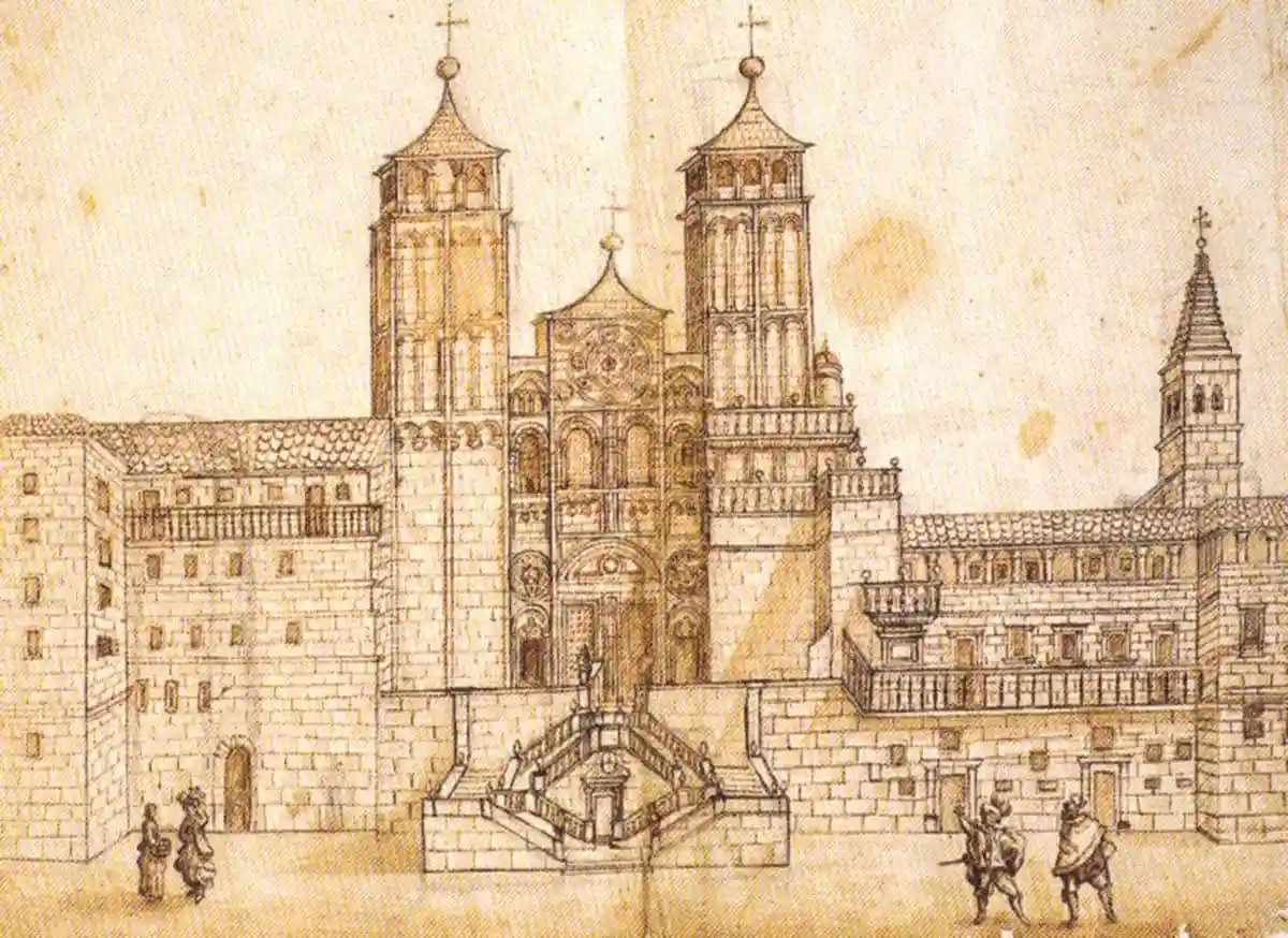 Dibujo Vega y Verdugo de la fachada románica del Obradoiro