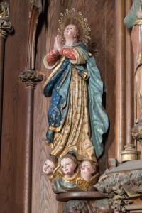 Capilla de Nuestra Señora la Blanca. Detalle de la Virgen titular que preside el retablo.