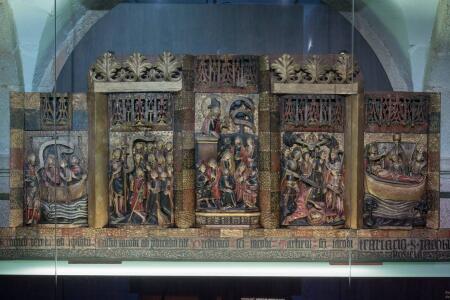 Retablo inglés de alabastro de hacia 1450 donado por el clérigo John Goodyear en 1456 con escenas jacobeas