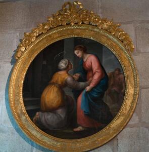 Tondo de la Visitación de María a su prima Isabel, de 1808 y pintado por Gregorio Ferro para una nueva cabecera proyectada para la catedral.