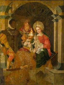 Tabla de la Adoración de los Reyes Magos. Juan Bautista Celma, 1569. Procede del antiguo cierre de la Capilla Mayor por la girola. Óleo sobre tabla. En su otra cara está pintada la Resurrección.